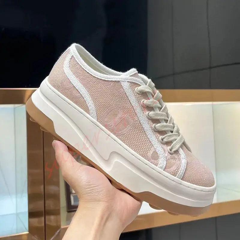2026 Luxury Brand Famous Deisgner Women's Thick Soled Canvas Shoes Retro Height Increasing Casual Correct Version Canvas Shoes