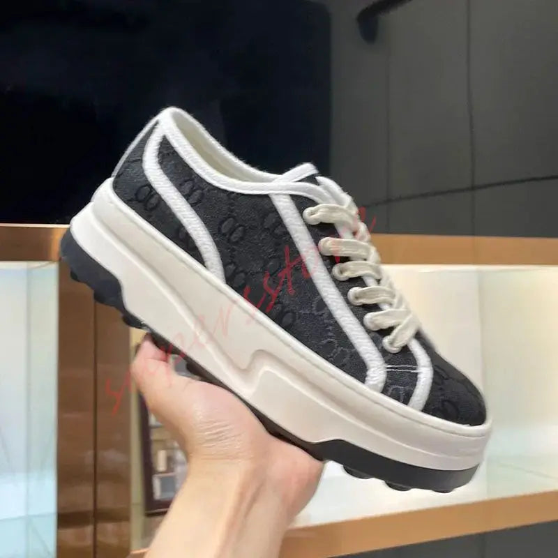 2026 Luxury Brand Famous Deisgner Women's Thick Soled Canvas Shoes Retro Height Increasing Casual Correct Version Canvas Shoes