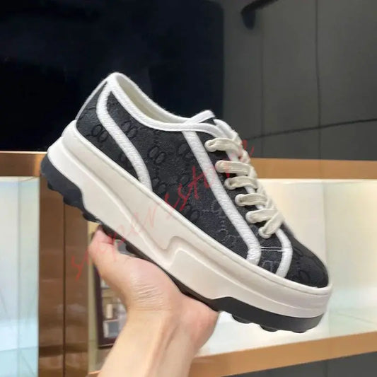 2026 Luxury Brand Famous Deisgner Women's Thick Soled Canvas Shoes Retro Height Increasing Casual Correct Version Canvas Shoes