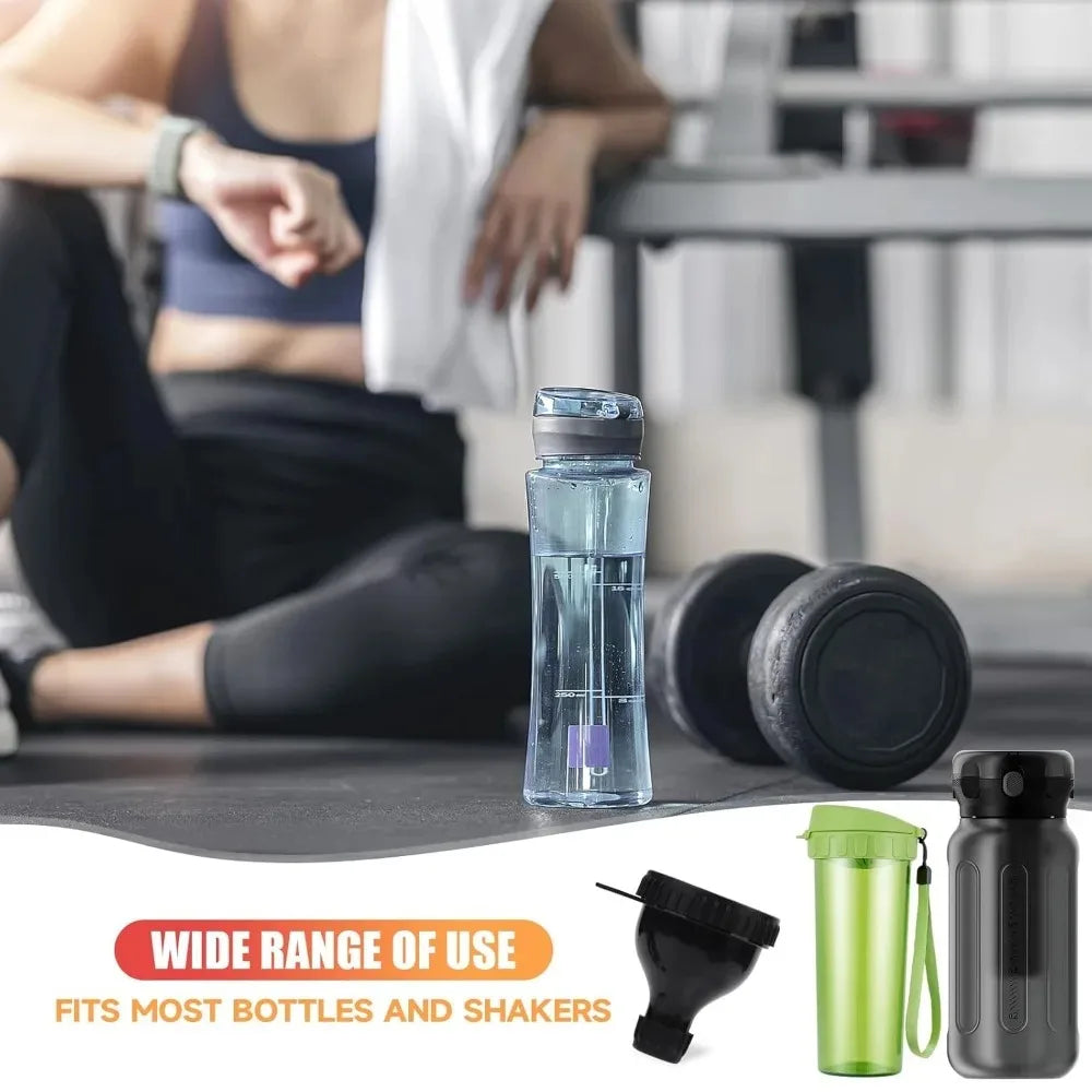 2 Pack Protein Powder Funnel Container for Water Bottles & Shakers, Leak-Proof Portable Supplement Dispenser (Black, 50ml)