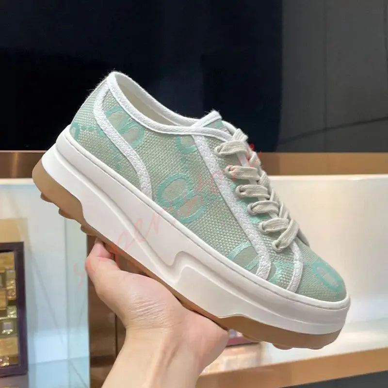 2026 Luxury Brand Famous Deisgner Women's Thick Soled Canvas Shoes Retro Height Increasing Casual Correct Version Canvas Shoes