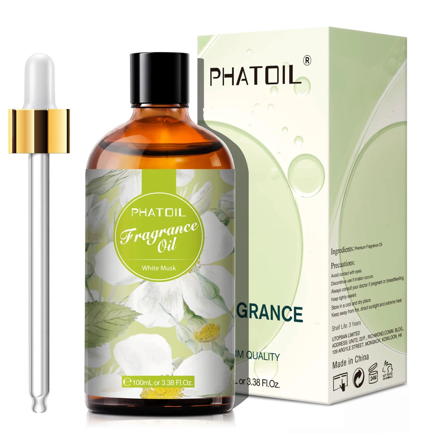 PHATOIL 100ml  White Musk Fragrance Essential Oil  Fresh Linen Honeysuckle Peach Orange Blossom for Aroma Candle Soap Making