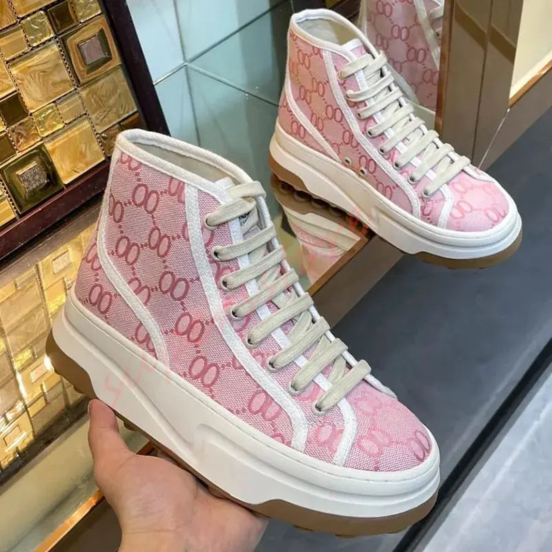 2026 Luxury Brand Famous Deisgner Women's Thick Soled Canvas Shoes Retro Height Increasing Casual Correct Version Canvas Shoes
