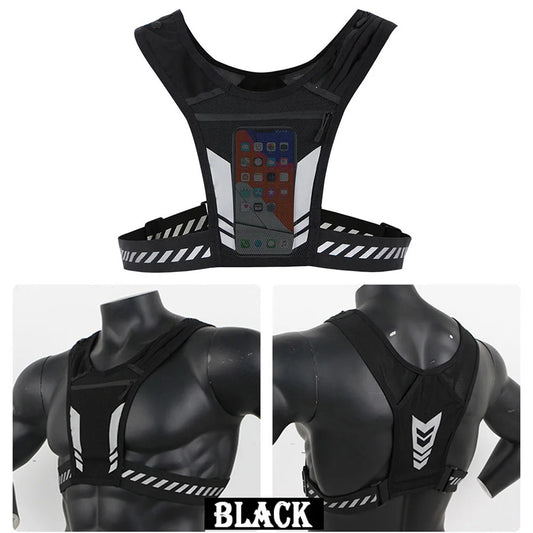 Running Phone Holder Vest Reflective Cycling Vest Unisex Breathable Mesh Running Chest Bag Adjustable Buckle for Men Women