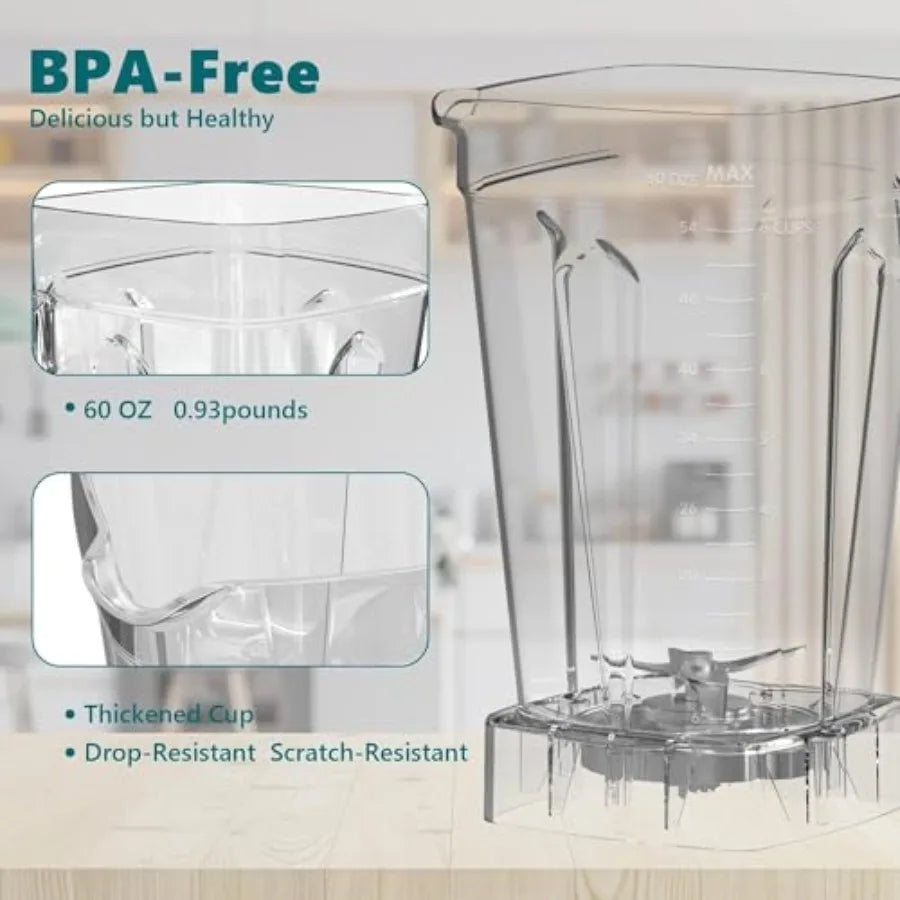 Blender 1800W Professional High Speed Countertop Blender with Stainless Steel Blades 60oz BPA Free Jar for Shakes and Smoothies