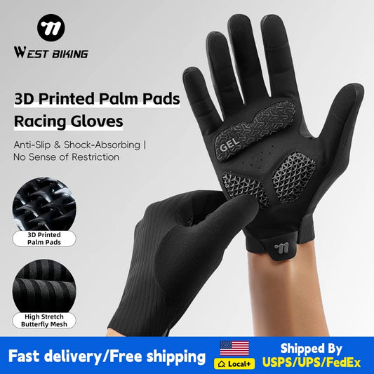 WEST BIKING 3D Printed Gel Cycling Gloves Comfortable Shock Absorption Road Bike Gloves Pro Racing Full Finger Gloves Sport Gear