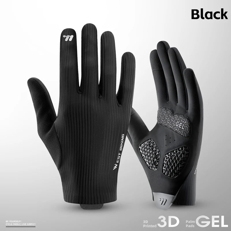 WEST BIKING 3D Printed Gel Cycling Gloves Comfortable Shock Absorption Road Bike Gloves Pro Racing Full Finger Gloves Sport Gear