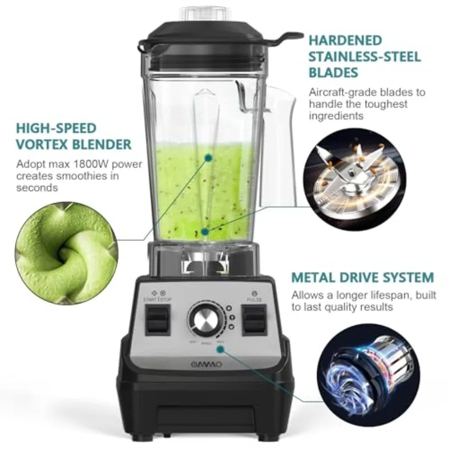 Blender 1800W Professional High Speed Countertop Blender with Stainless Steel Blades 60oz BPA Free Jar for Shakes and Smoothies