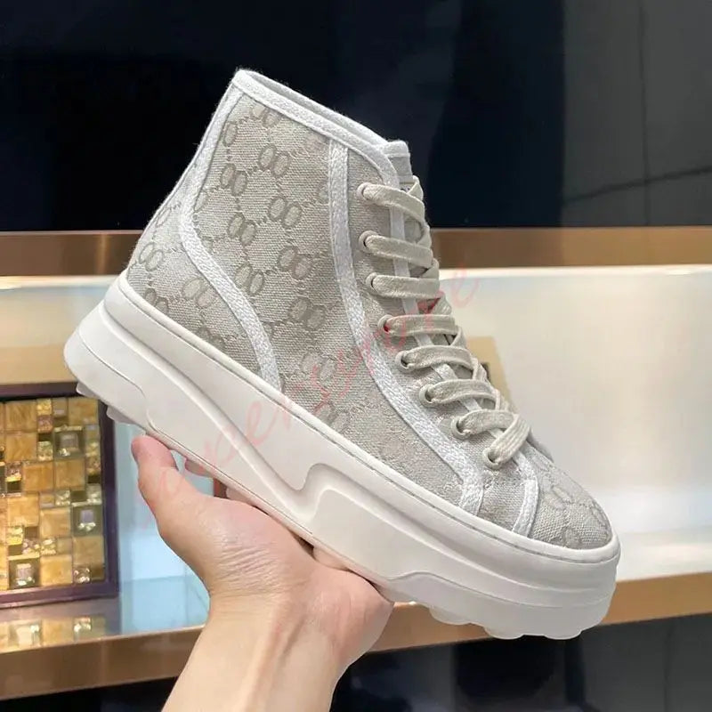 2026 Luxury Brand Famous Deisgner Women's Thick Soled Canvas Shoes Retro Height Increasing Casual Correct Version Canvas Shoes