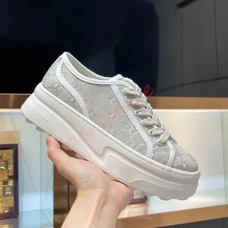 2026 Luxury Brand Famous Deisgner Women's Thick Soled Canvas Shoes Retro Height Increasing Casual Correct Version Canvas Shoes