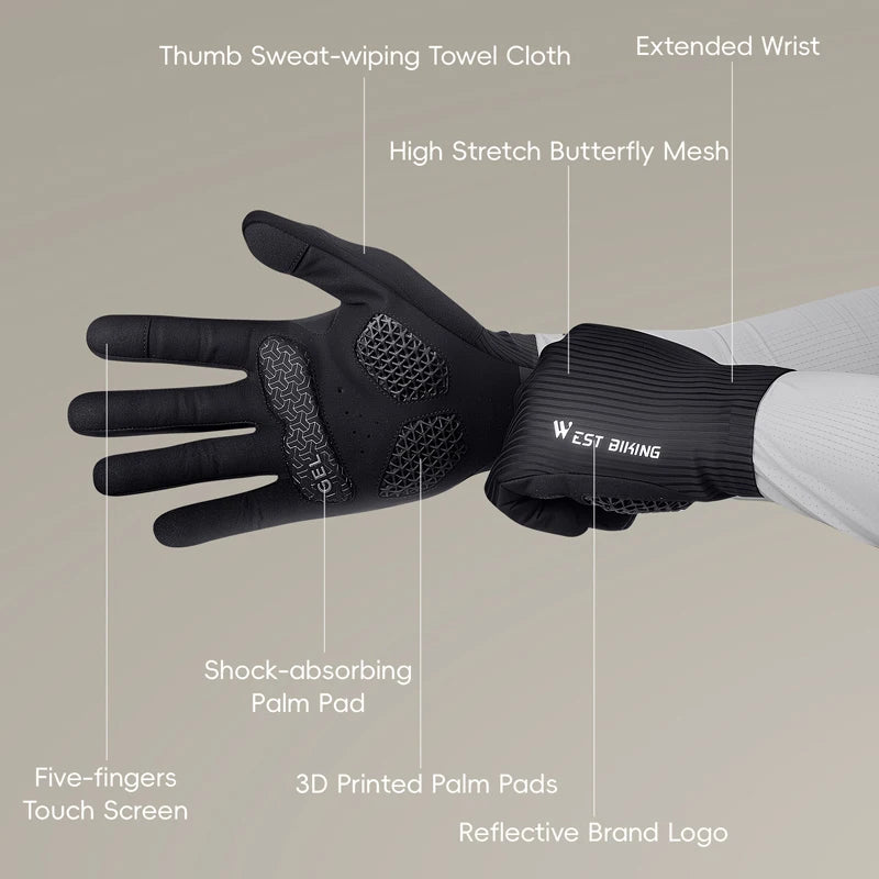 WEST BIKING 3D Printed Gel Cycling Gloves Comfortable Shock Absorption Road Bike Gloves Pro Racing Full Finger Gloves Sport Gear