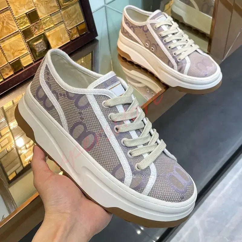 2026 Luxury Brand Famous Deisgner Women's Thick Soled Canvas Shoes Retro Height Increasing Casual Correct Version Canvas Shoes