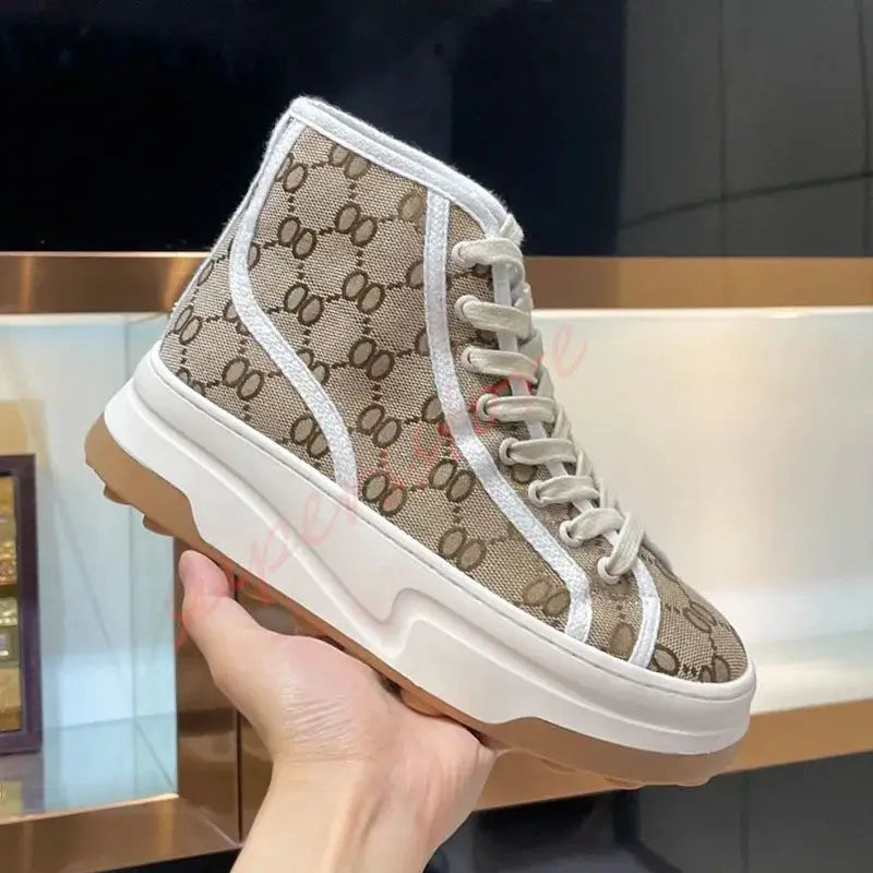 2026 Luxury Brand Famous Deisgner Women's Thick Soled Canvas Shoes Retro Height Increasing Casual Correct Version Canvas Shoes