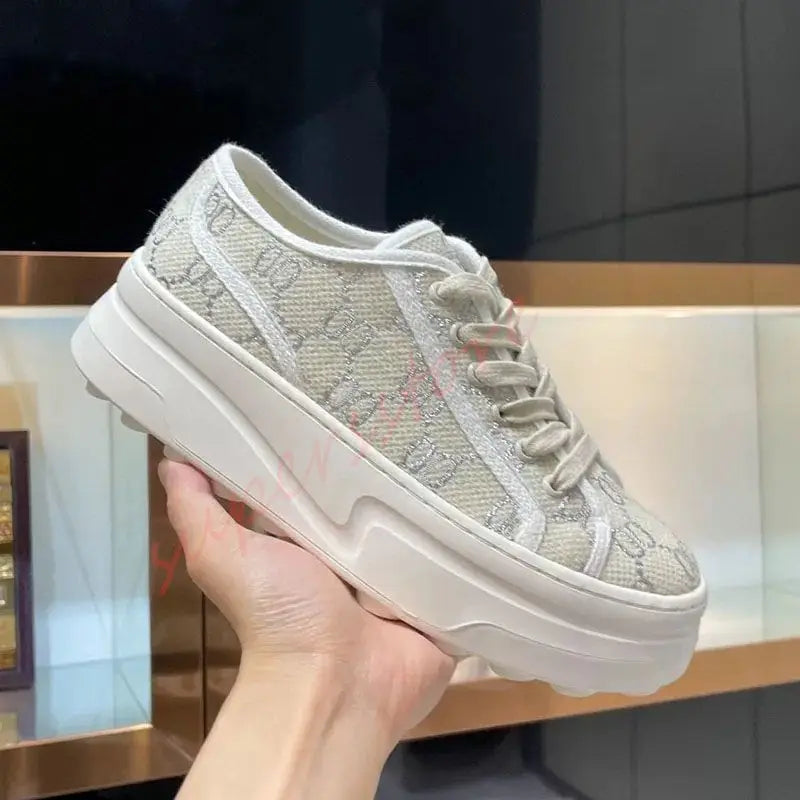 2026 Luxury Brand Famous Deisgner Women's Thick Soled Canvas Shoes Retro Height Increasing Casual Correct Version Canvas Shoes