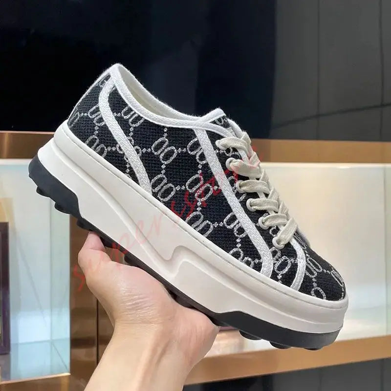 2026 Luxury Brand Famous Deisgner Women's Thick Soled Canvas Shoes Retro Height Increasing Casual Correct Version Canvas Shoes
