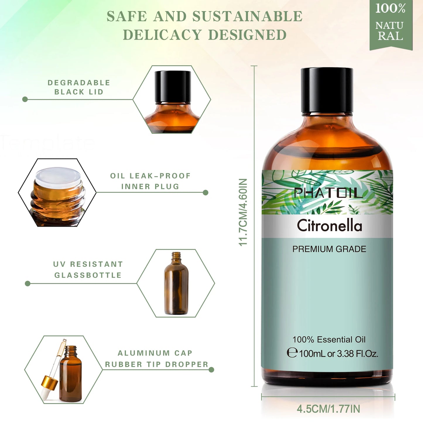 100ml Citronella Essential Oil Diffuser Pure Natural Lavender Eucalyptus Vanilla Peppermint Basil Tea Tree Cloves Aromatic Oil