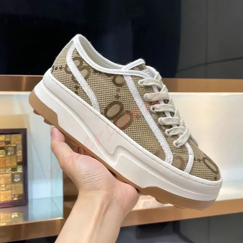 2026 Luxury Brand Famous Deisgner Women's Thick Soled Canvas Shoes Retro Height Increasing Casual Correct Version Canvas Shoes