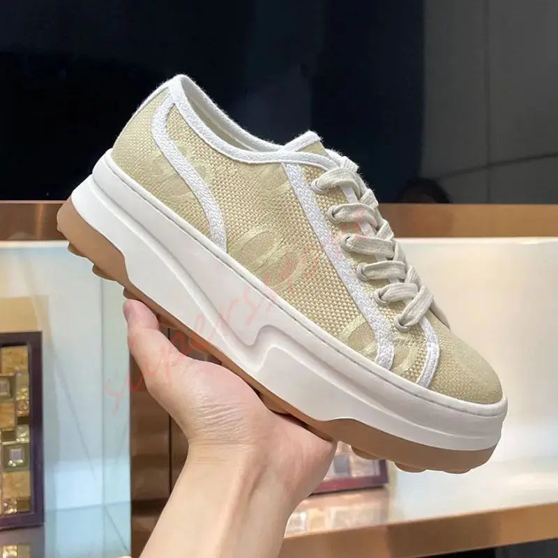2026 Luxury Brand Famous Deisgner Women's Thick Soled Canvas Shoes Retro Height Increasing Casual Correct Version Canvas Shoes